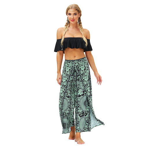 Title 19, Digital Printed Loose Cut Straight Pants. Comfo...