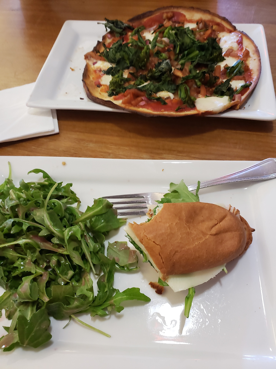 Gluten free margherita pizza and gluten free turkey club