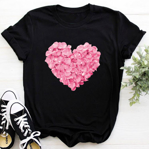 Title 4, Pink womens heart print T-shirt, comfortable a...