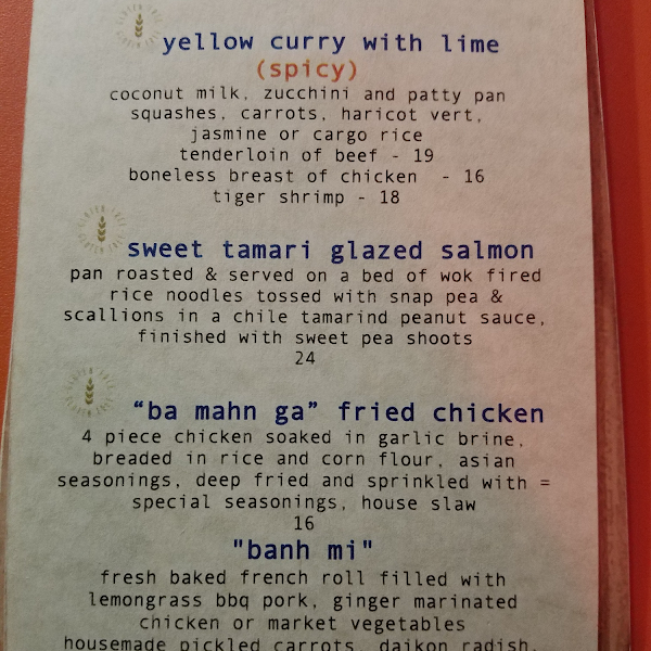 I took this picture of a small portion of the menu to show the "ba mahn ga" or GF fried chicken.