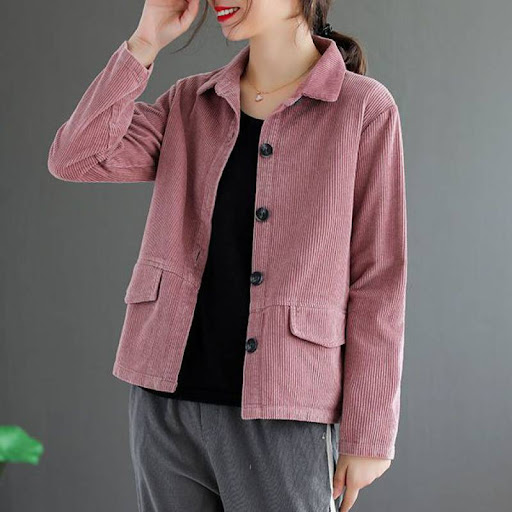 Title 2, Womens Corduroy Long Sleeve Short Coat Solid C...