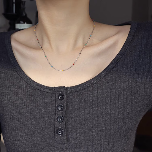 Title 3, Niche Design Colorful Thin Simple Bead Necklace...