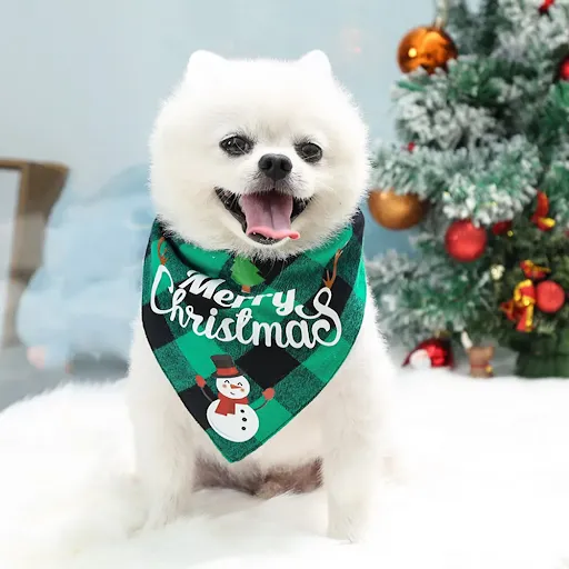 Dog triangle towel Christmas Bandanas Classic Xmas Thanksgiving Pet Scarf Bibs Kerchief Holiday Birthday Decoration for 