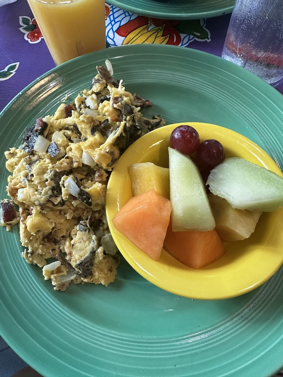 Southern scramble without biscuit and replaced grits with fruit