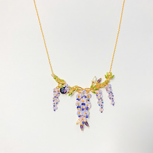 Title 10, Wisteria Flower Stud Earrings and Necklace Set,...