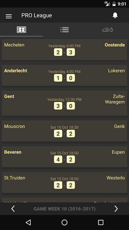 Android application 11Scores - Belgian Pro League screenshort