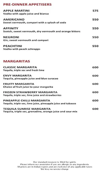 Easy, Vivanta By Taj menu 