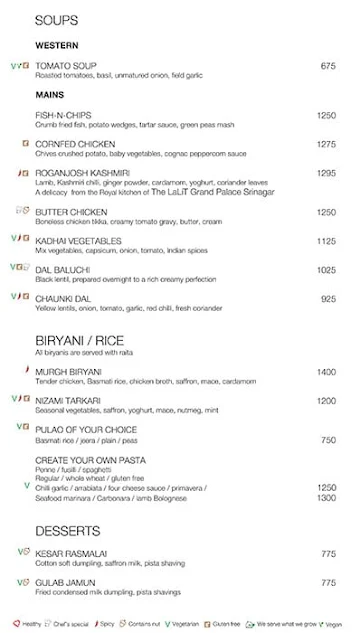 24/7 Restaurant - The Lalit menu 