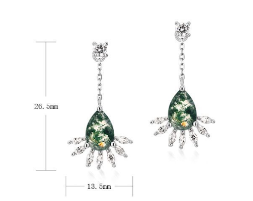 Title 1, S925 Silver Green Moss Earrings for Women Natur...