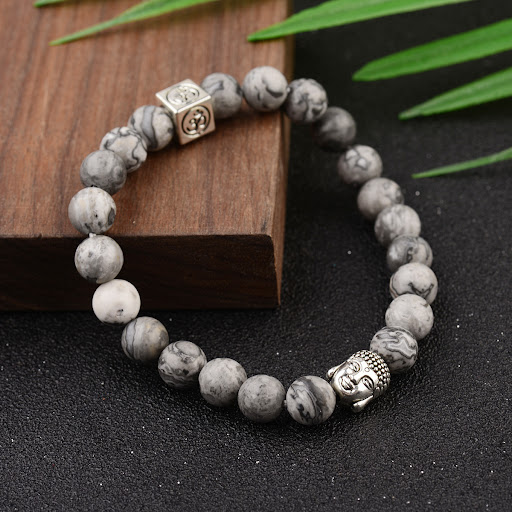 Title 2, Vintage Mens Buddha Head Elastic Rope Bracelet...