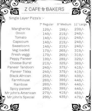 Z Cafe & Bakers menu 