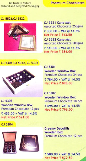 Chocolate Junction menu 