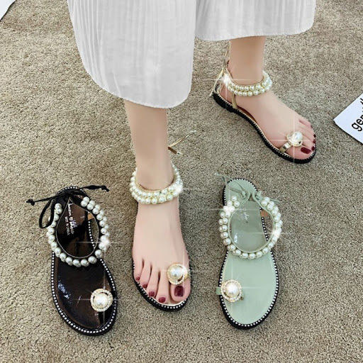 Title 3, Korean Pearl Flip-Flop Flat Sandals for Female ...