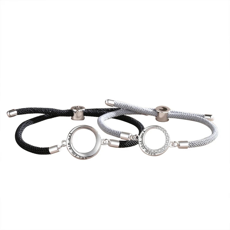 Bracciali di coppia geometrici sole e luna in argento sterling, un simbolo di amore e connessione, un regalo significativo.