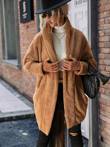 Title 7, Solid color loose lapels coat without buckle of...