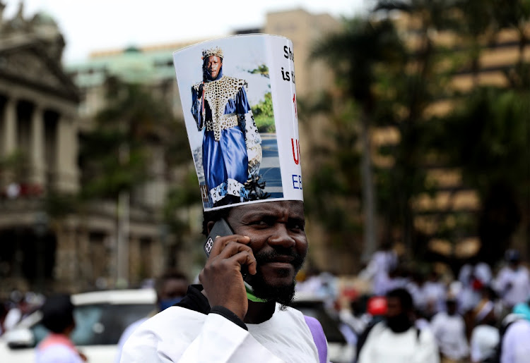 A member of the Nazareth Baptist church at the peace walk in Durban City to pledge support to Mduduzi Shembe as the church's preferred leader.