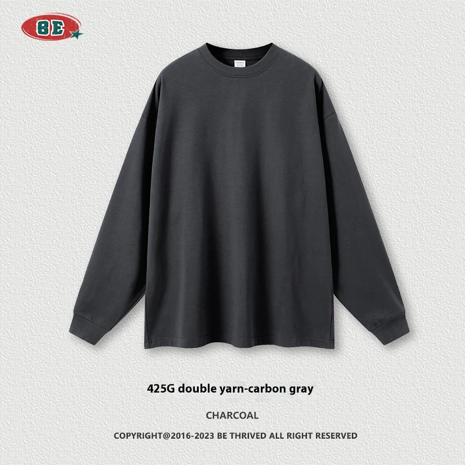 T-shirt à manches longues en coton de couleur unie pour jeunes, coupe ample grande taille, idéale automne hiver pour hommes, confortable et tendance.