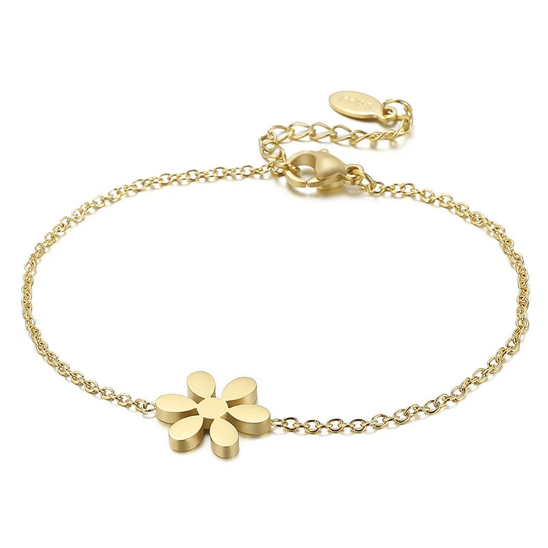 Edelstahl Armband mit schlichtem Pflanzenblumenmuster, ein stilvolles Accessoire für Damen, langlebig und ideal für den täglichen Gebrauch.