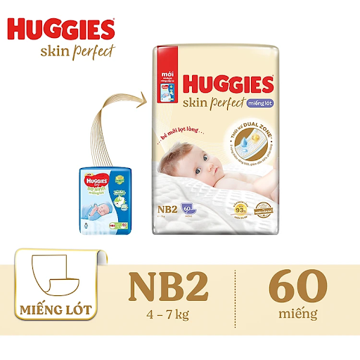 Miếng lót sơ sinh Huggies Skin Perfect Newborn 2 (4-7kg) - N60 (Gói 60 miếng)