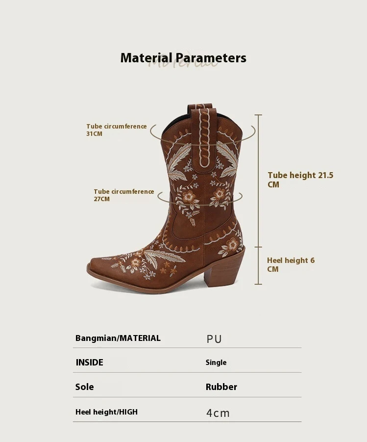 Title 5, Western geborduurde denim retro vierkante neus ...