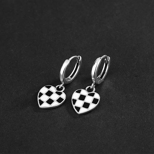 Title 1, All Over 925 Sterling Silver Heart Chessboard L...