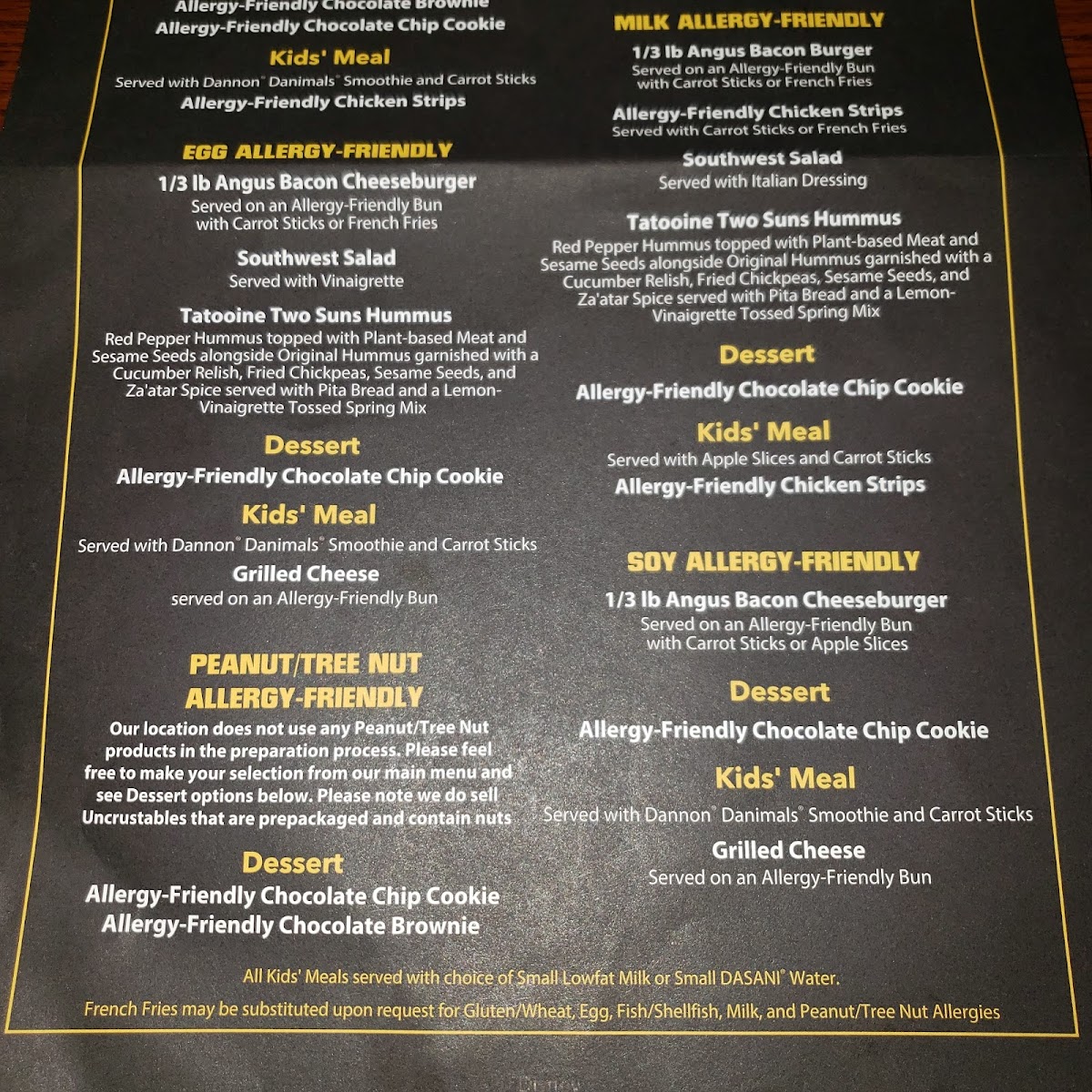 Backlot Express gluten-free menu