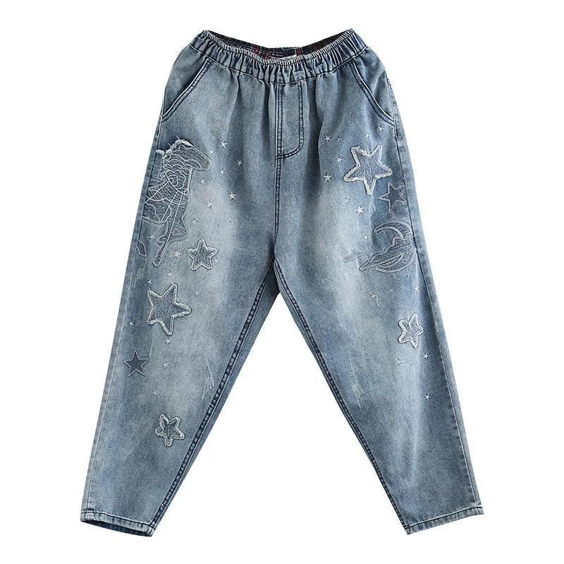 Pantalon ample décontracté rétro à taille élastique, grande taille, neuf points, look vieilli et confort optimal pour un style quotidien.
