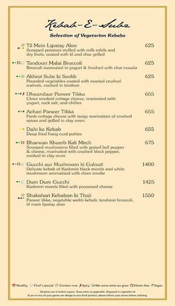 Baluchi, The Lalit menu 