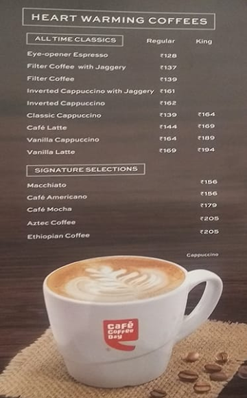 Cafe Coffee Day menu 