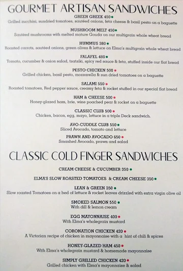 Elma's Brasserie menu 