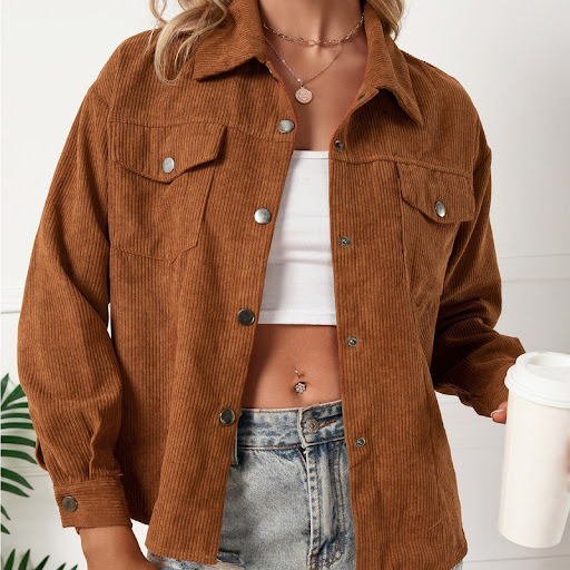 Title 1, Corduroy single-breasted lapel pocket shirt, a ...