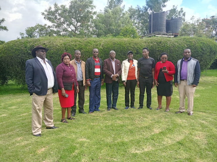 Jubilee nominated MP Maina Kamanda (centre) with Nyandarua MCAs in 2019.