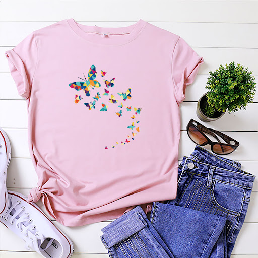Title 14, Butterfly Print Cotton Short-Sleeved T-shirt