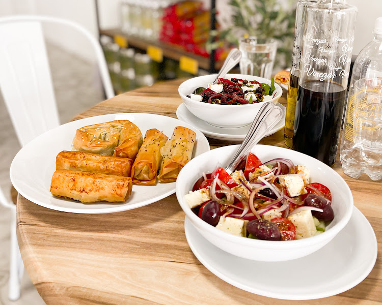 A selection of Greek phyllo pies and salads.