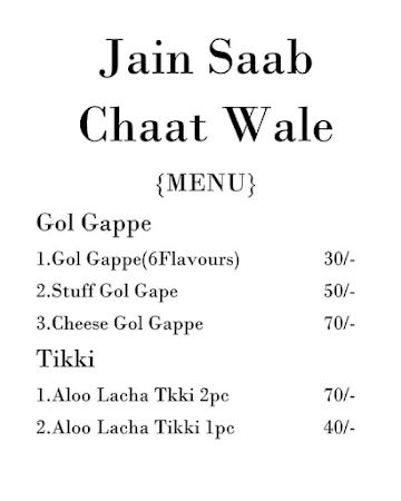 Jain Saab menu 
