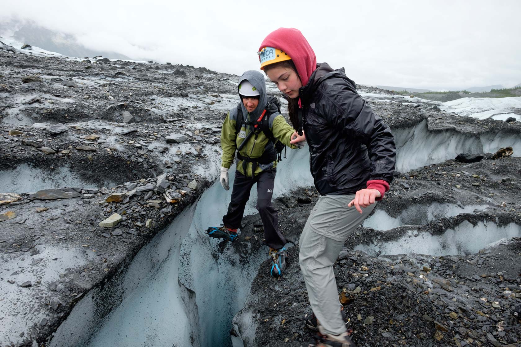 Peering into the crevasse, Matanuska Glacier