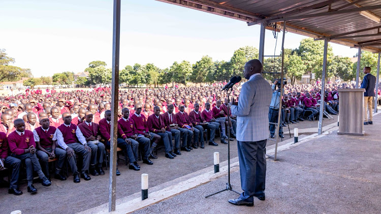 Deputy President Rigathi Gachagua addressing students of Kapsabet High School on March 17, 2024