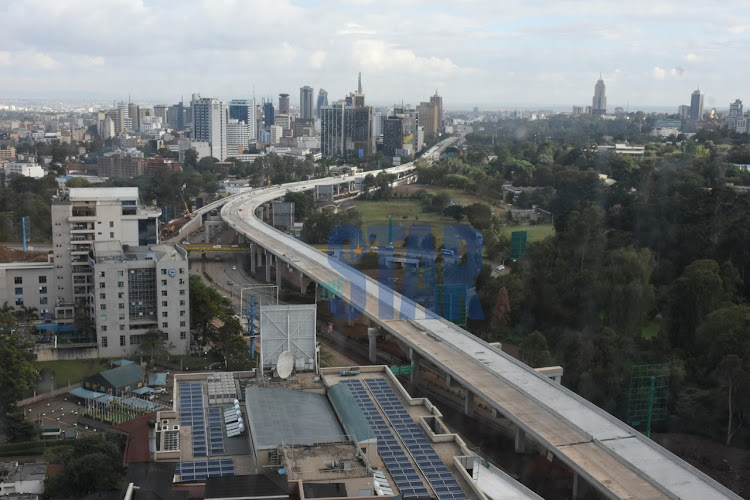 The ongoing construction of the Nairobi Expressway on December 3, 2021. It is 75% complete.