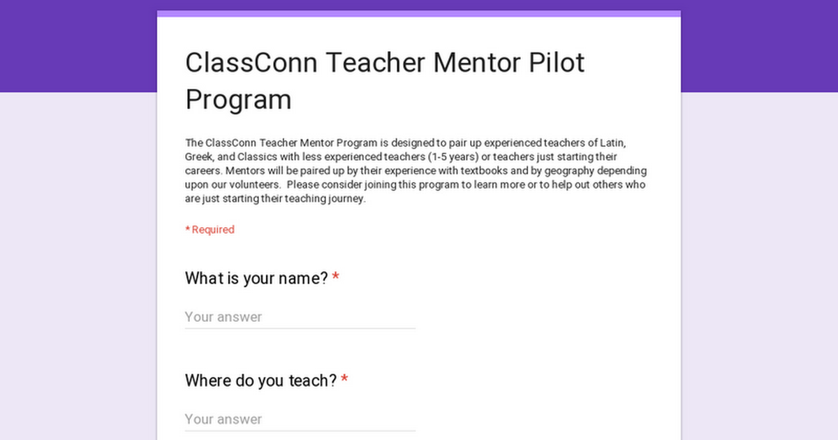 ClassConn Teacher Mentor Pilot Program