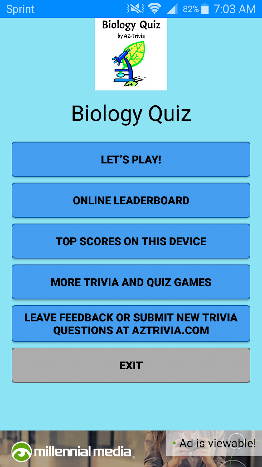 Biology Quiz Screen 1