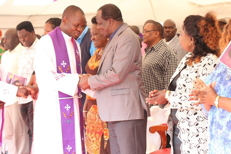 Kakamega Governor Wycliffe Oparanya during the burial of his niece Cecilia Akhaukwa in Ebushieni village, Butere subcounty, on Saturday