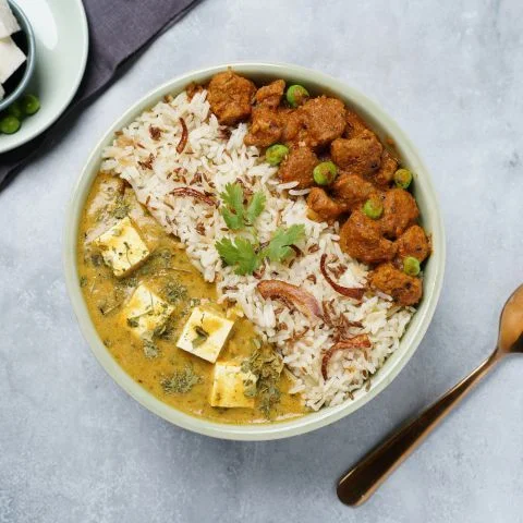 Lasooni Methi Paneer, Soya Masala Sabzi & Jeera Pulao