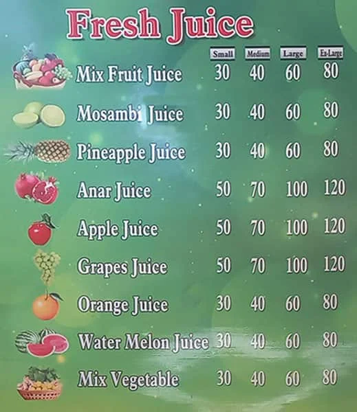 Natural Juice & Shakes menu 