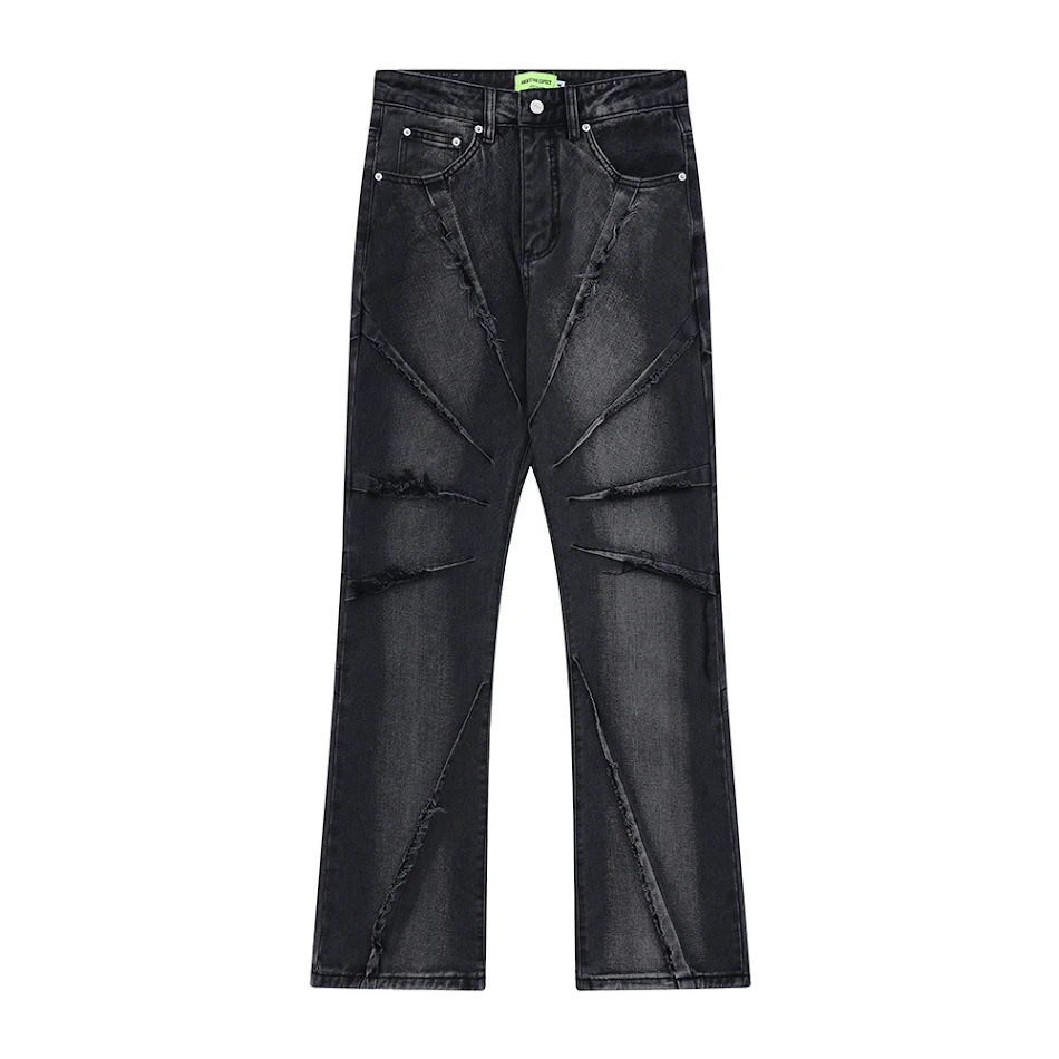 Washed and Worn Casual Broek met Fransende Kattenbaardsteken, comfortabele stijl voor elke dag, casual en trendy