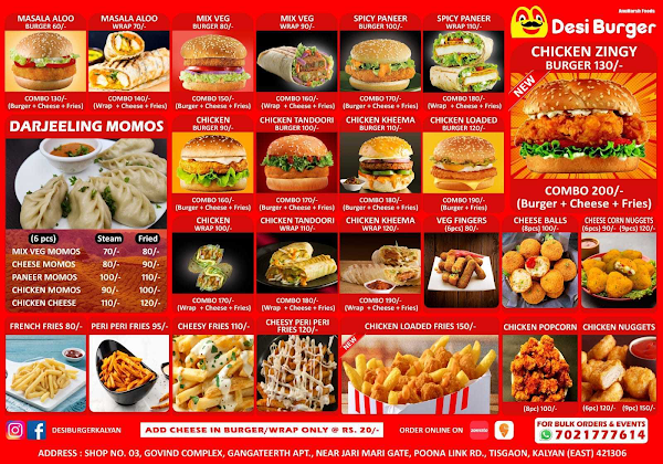 Desi Burger menu 