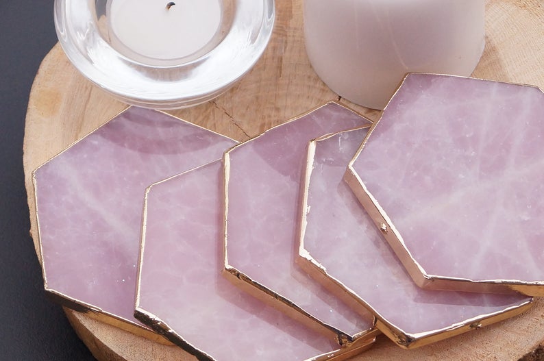 rose quartz agate hexagon coasters