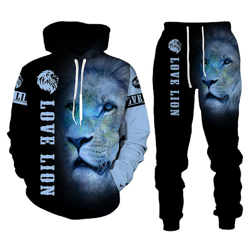 Title 8, Large Size Mens 3D Printing Lion Tiger T-Shirt...