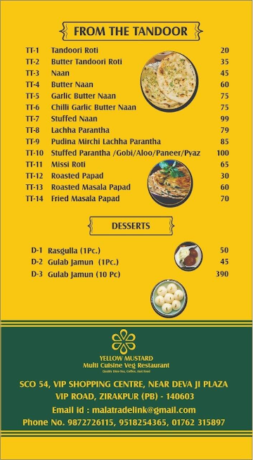 Yellow Mustard menu 