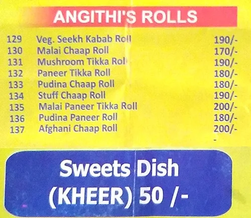 Angithi menu 