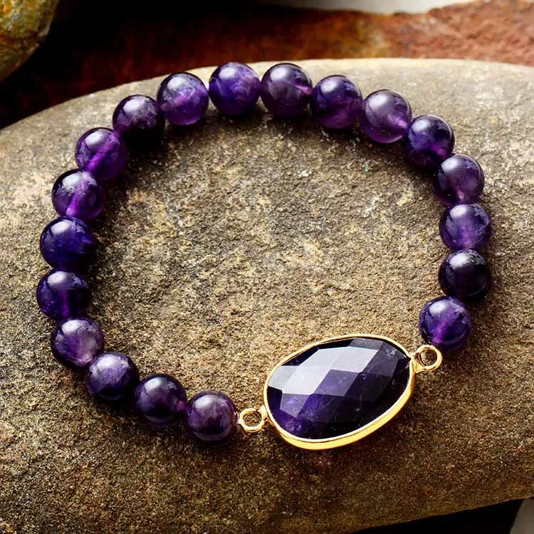Title 3, Bracelet extensible à perles en améthyste Europ...